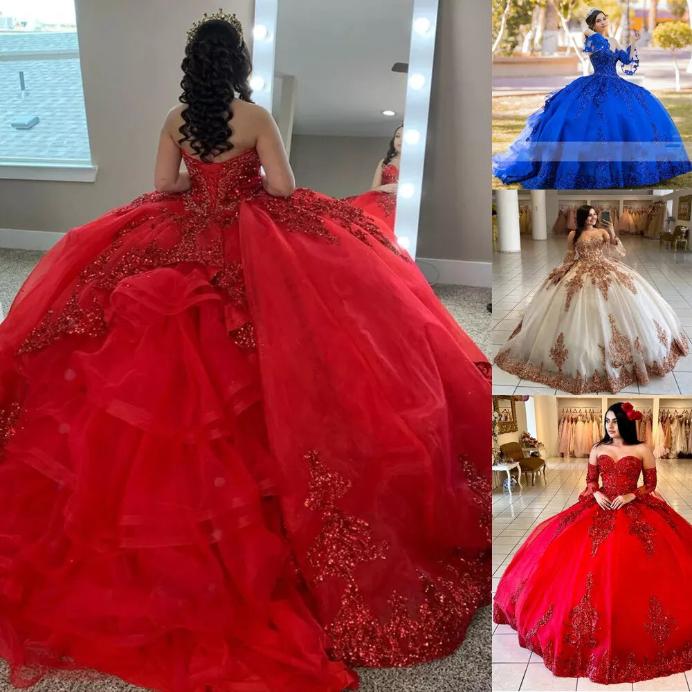 Red Beaded Quinceanera Dresses Party Prom Ball Gowns Princess Sweet 16 Dresses,AST1304