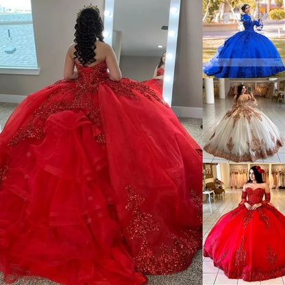 Red Beaded Quinceanera Dresses Party Prom Ball Gowns Princess Sweet 16 Dresses,AST1304