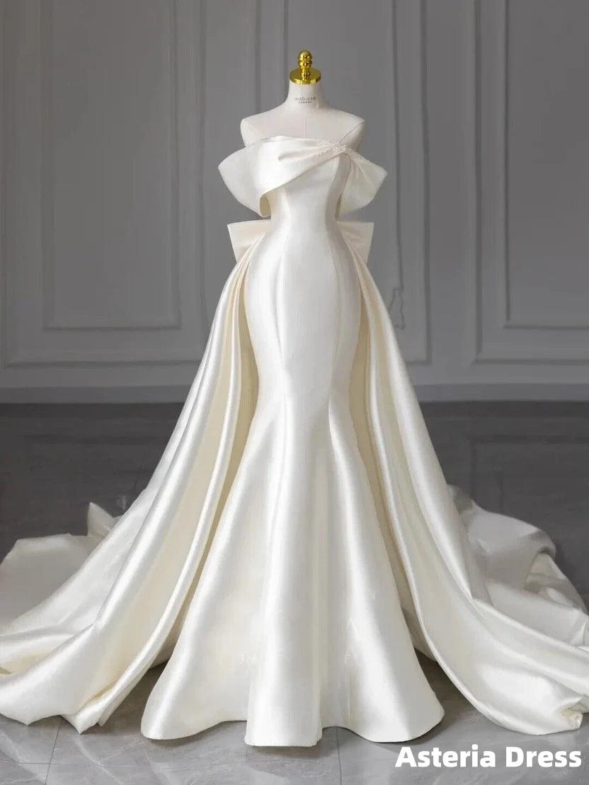 Elegant Ivory Wedding Dresses with Detachable Train Mermaid Bridal Gowns