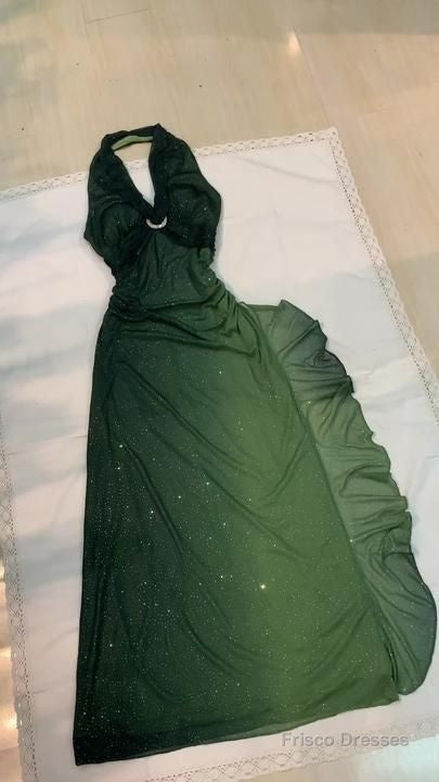 Sexy Halter Ombre Green Chiffon Backless Long Prom Dress Evening Dress