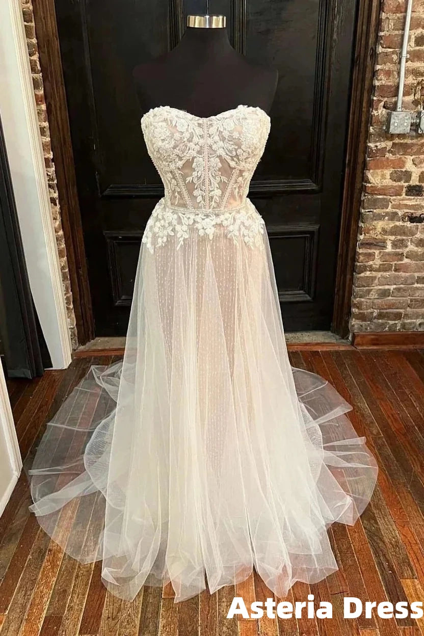 Sweetheart Appliques A-Line Long Wedding Dress