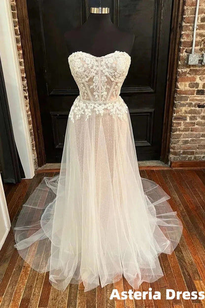 Sweetheart Appliques A-Line Long Wedding Dress