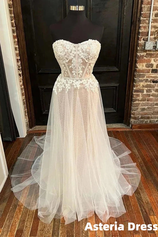 Sweetheart Appliques A-Line Long Wedding Dress