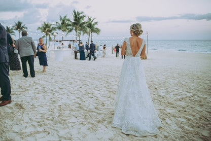 Stylish V-Neck Tulle Applique Long Prom Dress - A-Line Evening Gown
