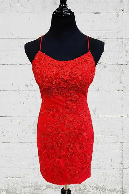 Tight Red Lace Short Homecoming Dress,AST1298