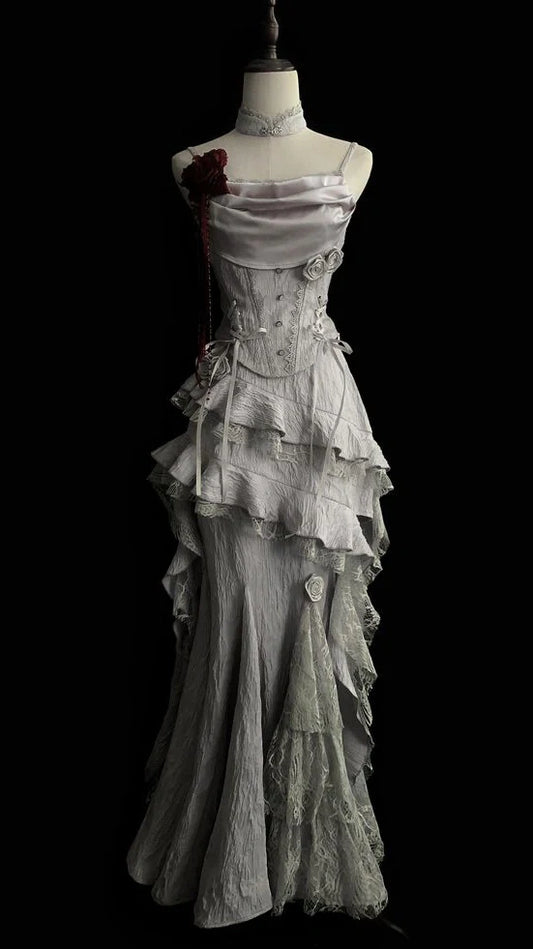 Silver Grey Retro Fashion Elegant Long/Short Lace Homecoming Dress Prom Dress Evening Gown,AST2286
