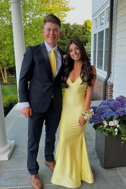 V Neck Blue Mermaid Long Formal Dress